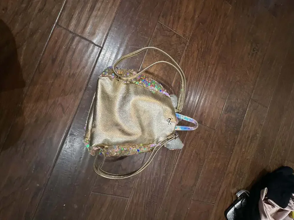 Justice Gold Iridescent Sequin Unicorn Mini Backpack Letter A